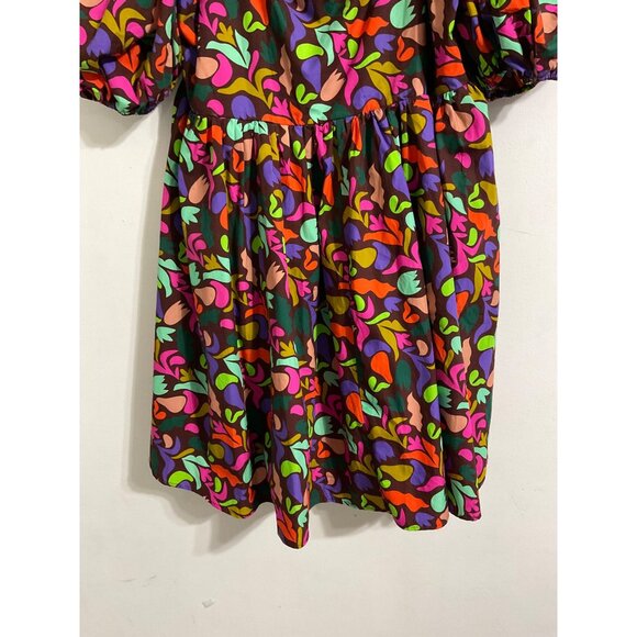 IMPRESSIONS Plus Size Babydoll Printed Colorful Puff Sleeve Brown Dress size 3X - Picture 7 of 15